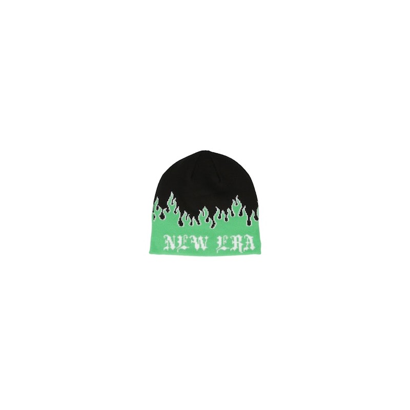 Ne Flame Skull Knit Green/Black Beanie - New Era